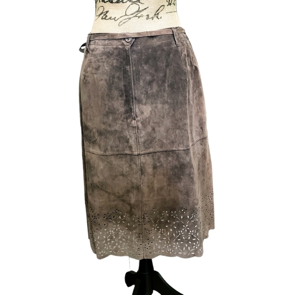 Suede Mizrahi Skirt Brown Size 10 Bow Detail Isaac Mizrahi - Picture 5 of 12